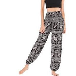 Bangkok Pants Black Elephant Print Harem Pants